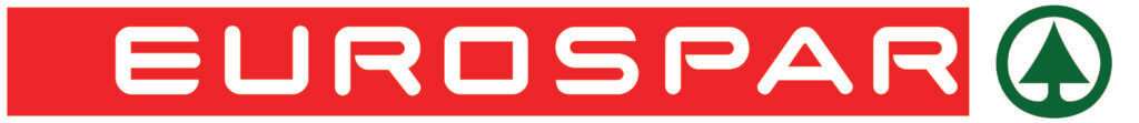 EUROSPAR-Logo in Rot und Weiß mit stilisiertem grünem Tannenbaum-Symbol, ein Supermarkt-Branding-Element.