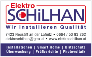 Werbung für Elektro Schilhan mit Fokus auf Qualitätsinstallation, Smart Home, Blitzschutz und Photovoltaik in Neustift.