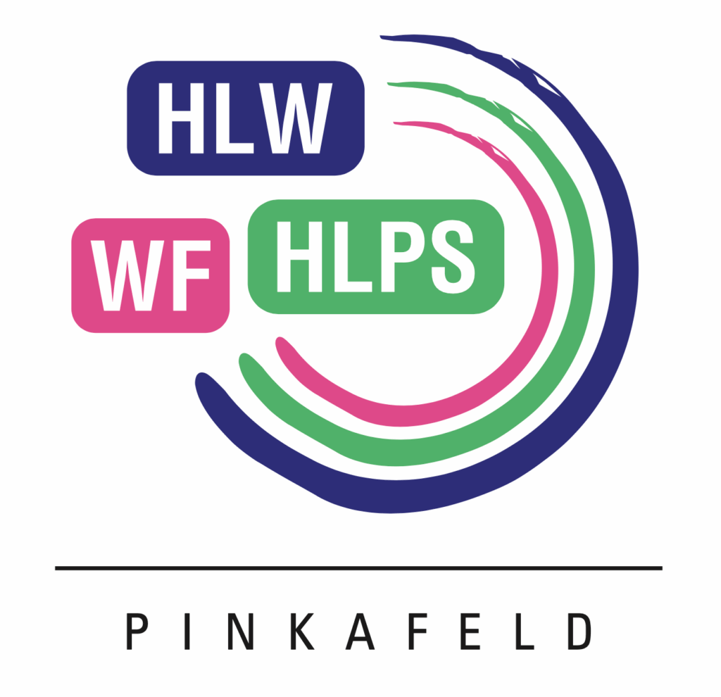 Logo Logo der HLW Pinkafeld mit bunten Kreisen in Pink und Grün, repräsentiert Bildung und Vielfalt.
