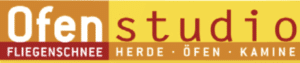 Logo des Ofenstudios Fliegenschnee mit Schriftzug „Herde, Öfen, Kamine“ in warmen Farben, passend für Wohn- und Heizlösungen.