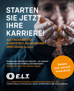 Karrierechancen bei E.L.T.: Werden Sie Kunststoff-Facharbeiter im Spritzguss. Jetzt mehr über Jobs in Friedberg und Sebersdorf erfahren.